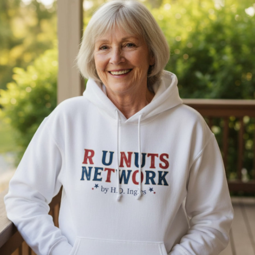 18-runuts text pullover hoodie-older female