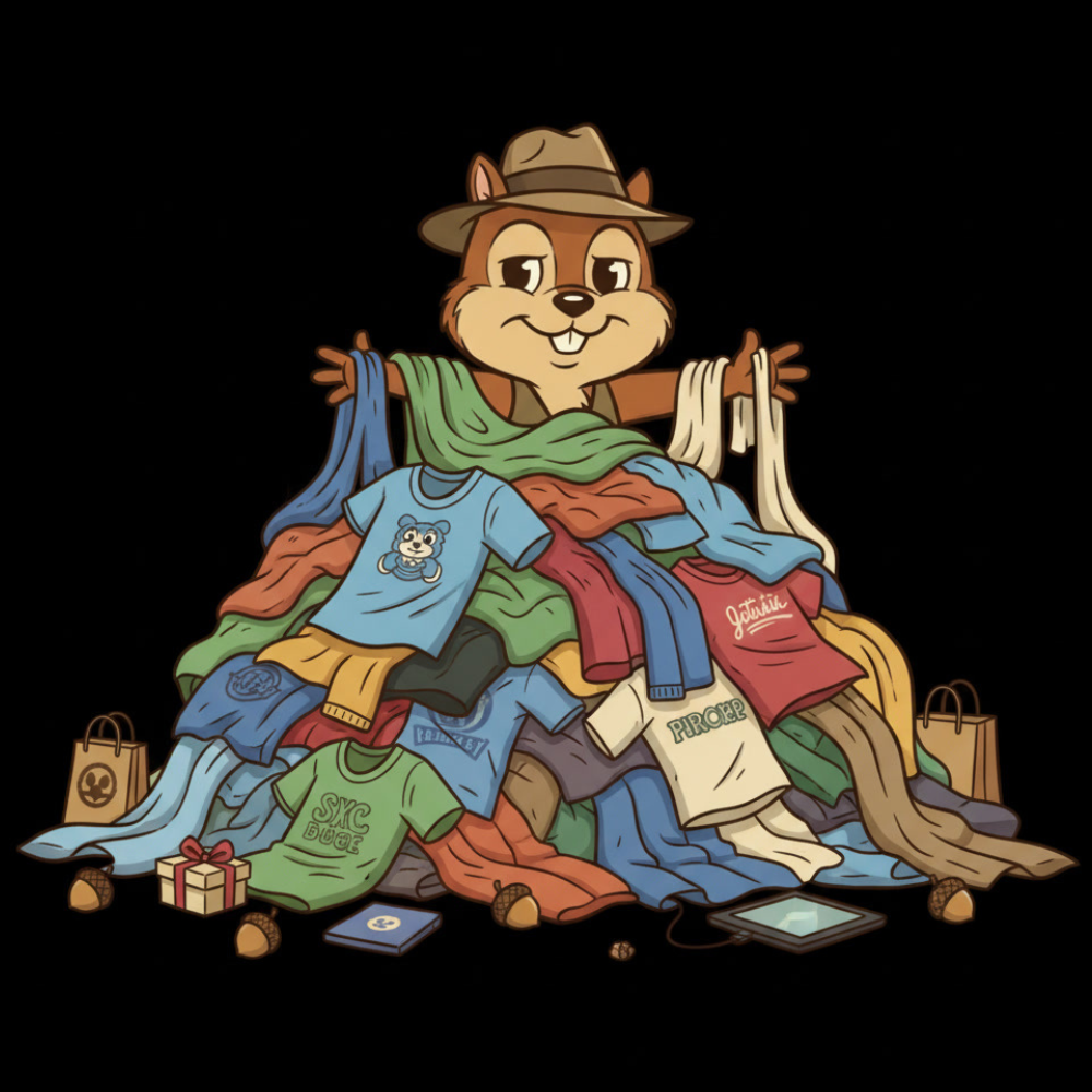 Chipper on a stack of tees | R U Nuts Network